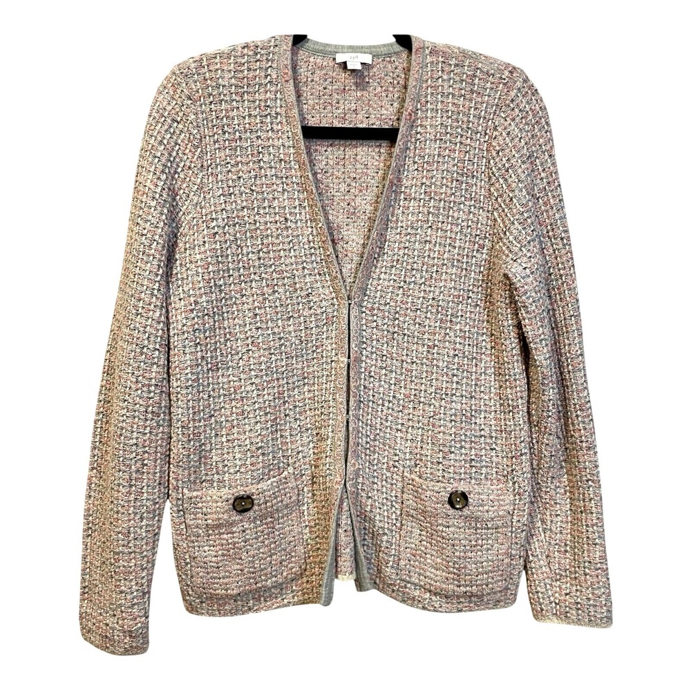 J.Jill Tweed Cardigan Cozy Sweater Pink Gray Textured‎ Coastal Grandma Small
